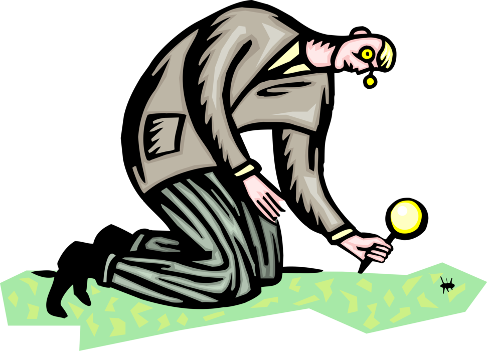 Vector Illustration of Businessman Looking for Clues with Magnifying Glass