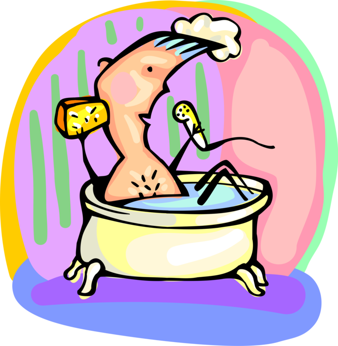 Vector Illustration of Singing in the Bathtub with Microphone