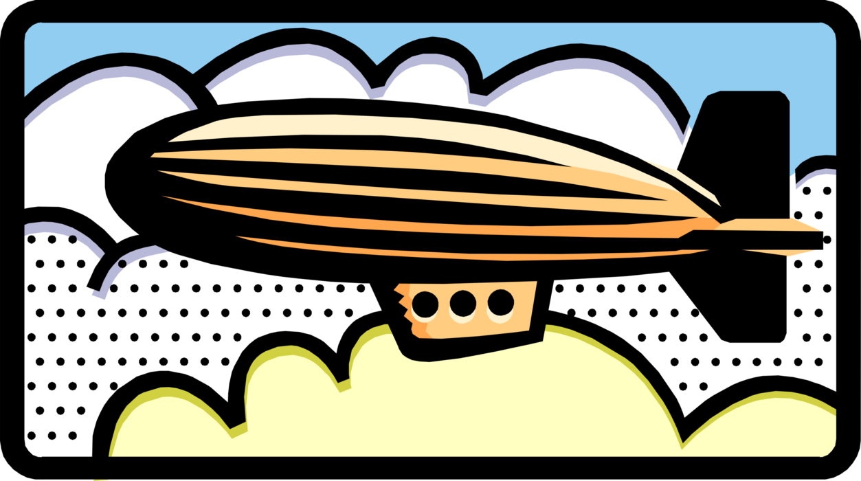 Vector Illustration of Dirigible or Blimp Airship Lighter-Than-Air Aircraft Navigate Under its Own Power