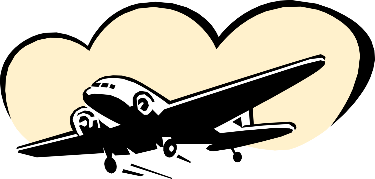 Vector Illustration of Commercial Passenger Propeller Airplane Aircraft Takes Off