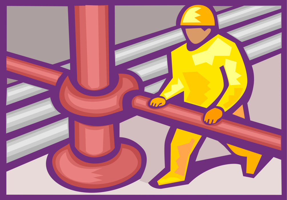 Vector Illustration of Fossil Fuel Oil Petroleum and Gas Industry Drilling Worker on Derrick Platform