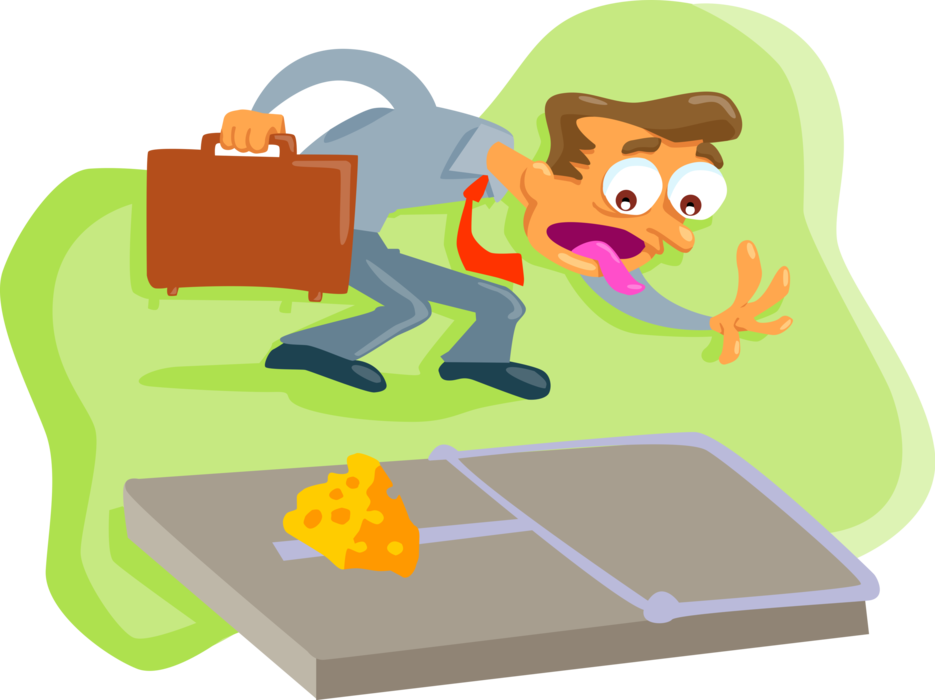 Vector Illustration of Businessman Takes the Bait as The Trap Is Set