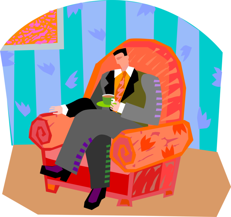 Vector Illustration of Businessman has Coffee in Comfortable Chair