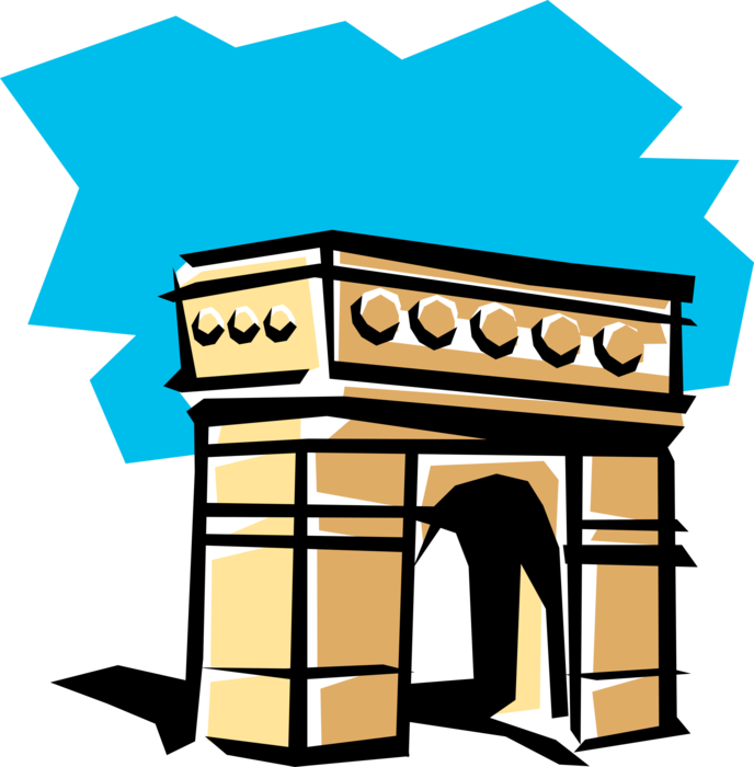 Vector Illustration of Arc de Triomphe Triumphal Arch of the Star Famous Monument, Place Charles de Gaulle, Paris, France