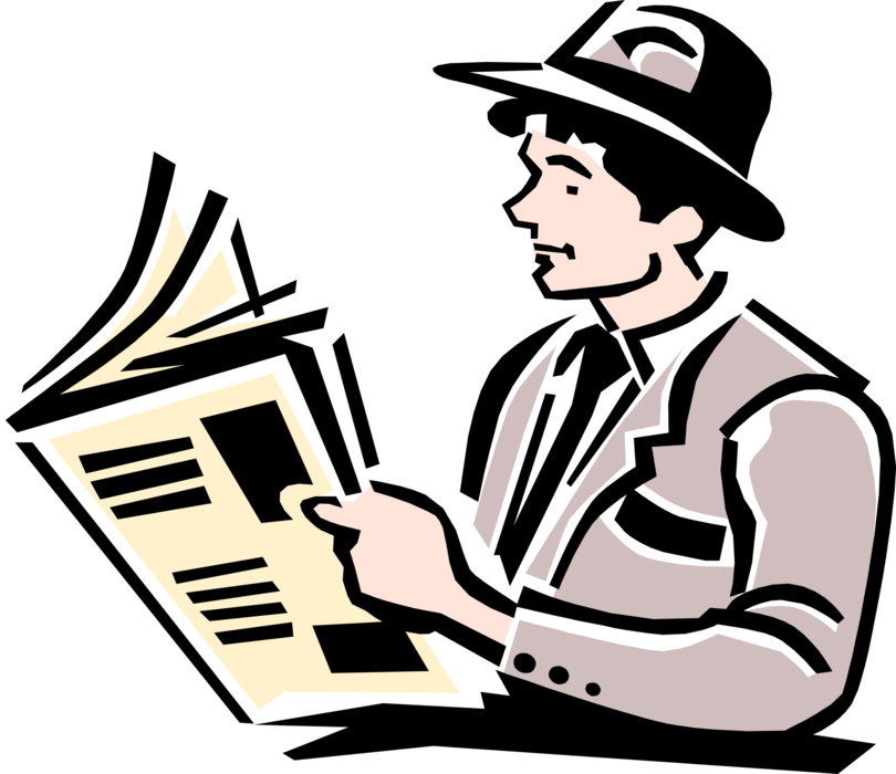 Vector Illustration of 1950's Vintage Style Businessman Reading Newspaper Headlines