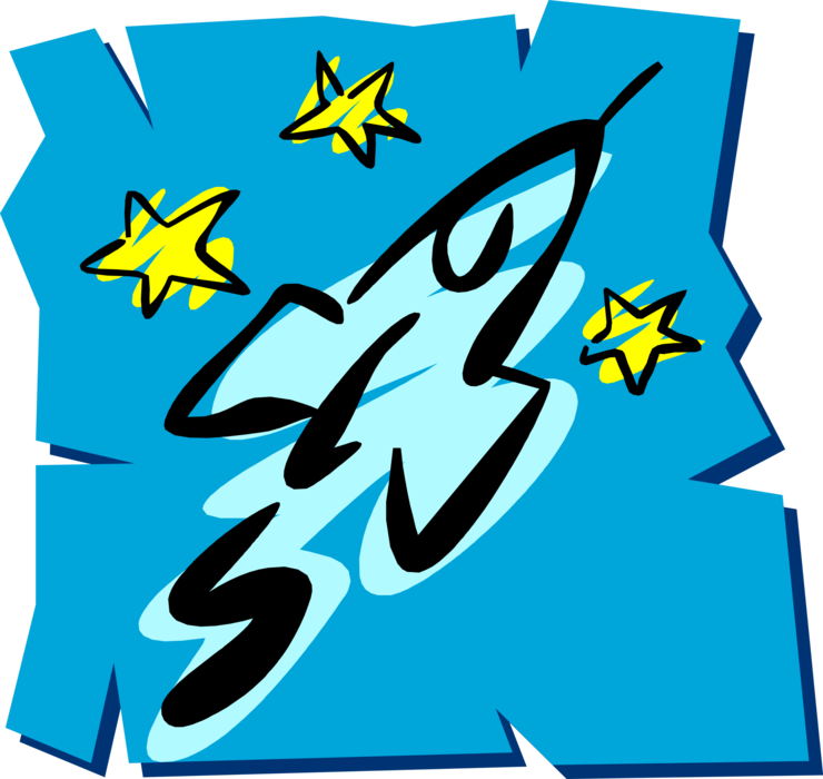 Vector Illustration of Spaceship Rocket Ship Spacecraft Blasts Off into Outer Space