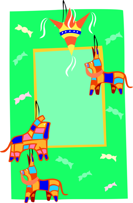 Vector Illustration of Mexican Papier-Mâché Piñata Frame Border