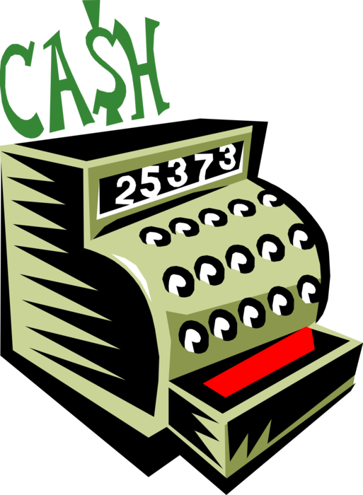 Vector Illustration of Cash Register for Registering and Calculating Retail Sales Transactions