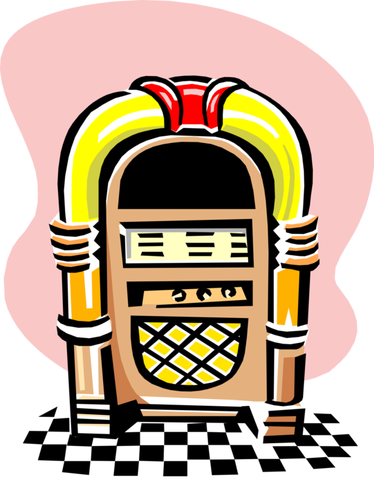 Vector Illustration of Vintage Record Playing Coin-Operated Jukebox Plays Music