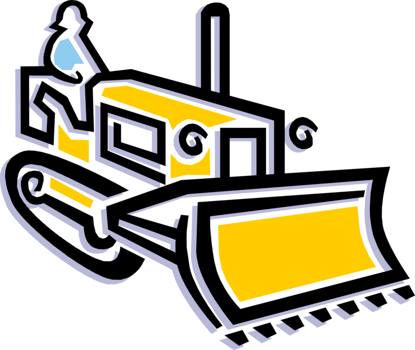 Vector Illustration of Man Drives Construction Heavy Machinery Equipment Bulldozer