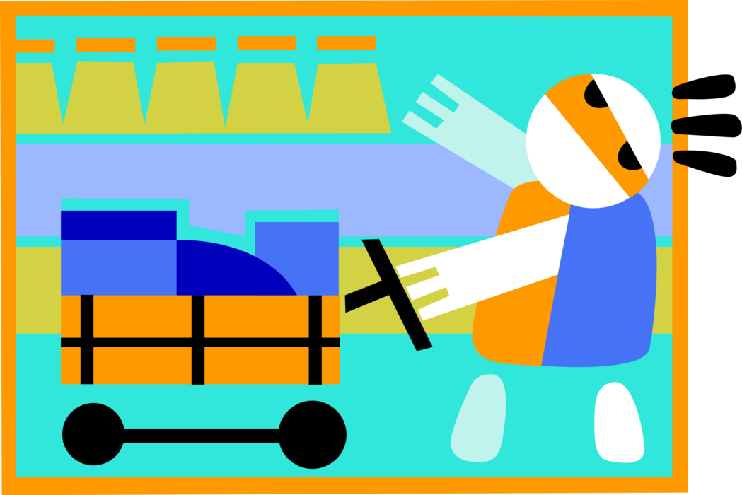 Vector Illustration of Supermarket Grocery Shopping with Food Groceries in Cart