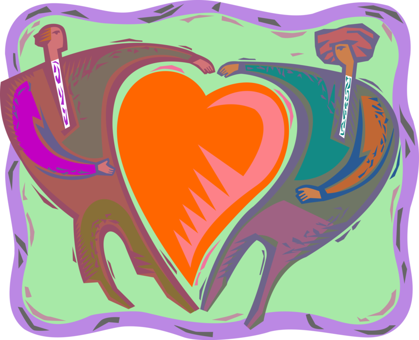 Vector Illustration of Romantic Couple with Romance Heart