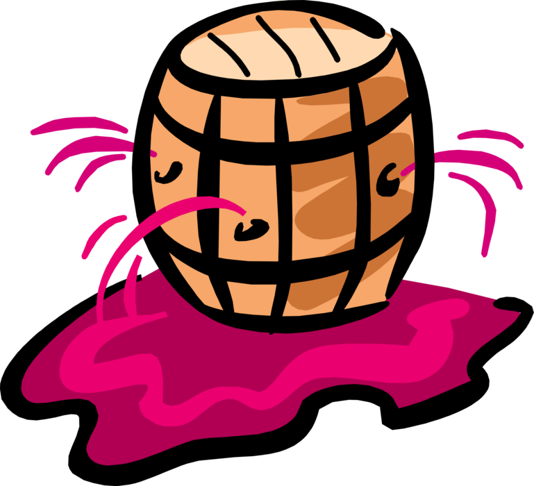 Vector Illustration of Red Wine Barrel Cask Springs Leak