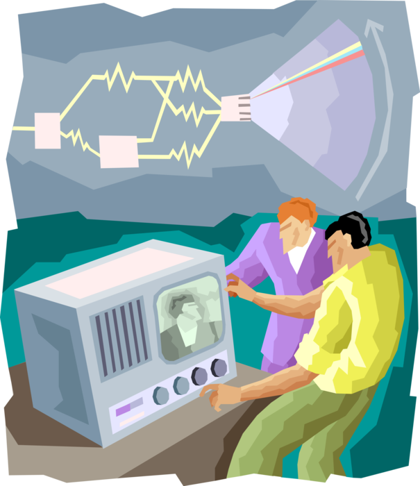 Vector Illustration of The Invention of Television with Cathode Ray Tube
