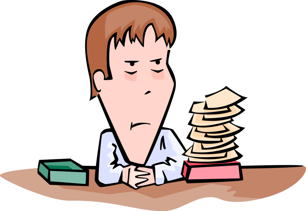 Vector Illustration of Businessman Facing Urgent Pile of Work