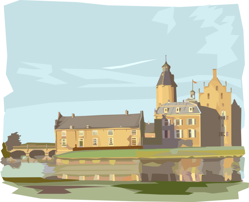 Vector Illustration of Medieval Castle Duurstede in Wijk bij Duurstede Province of Utrecht, The Netherlands