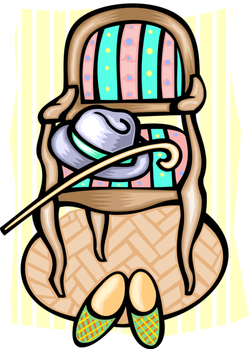 Vector Illustration of Comfortable Chair, Hat, Cane and Slippers