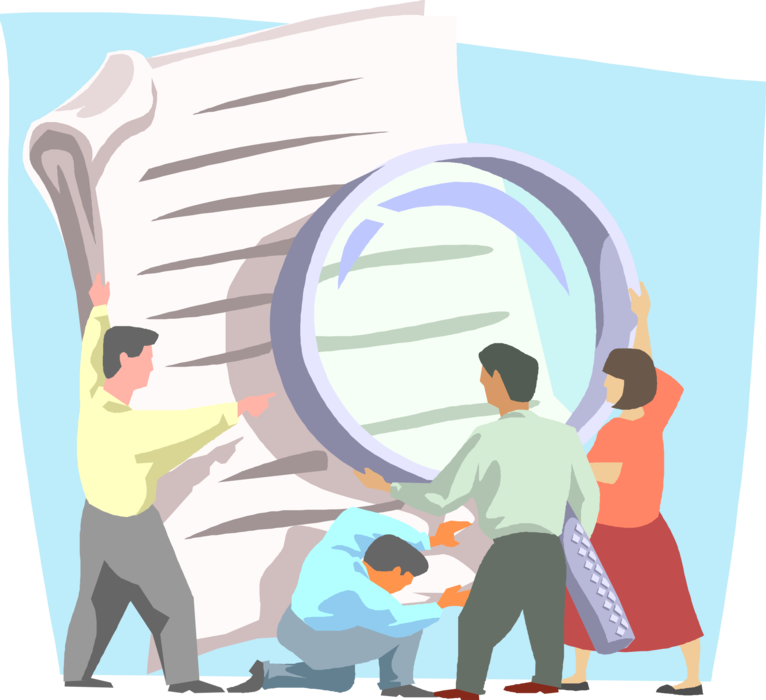 Vector Illustration of Reading the Fine Print and Taking Closer Look