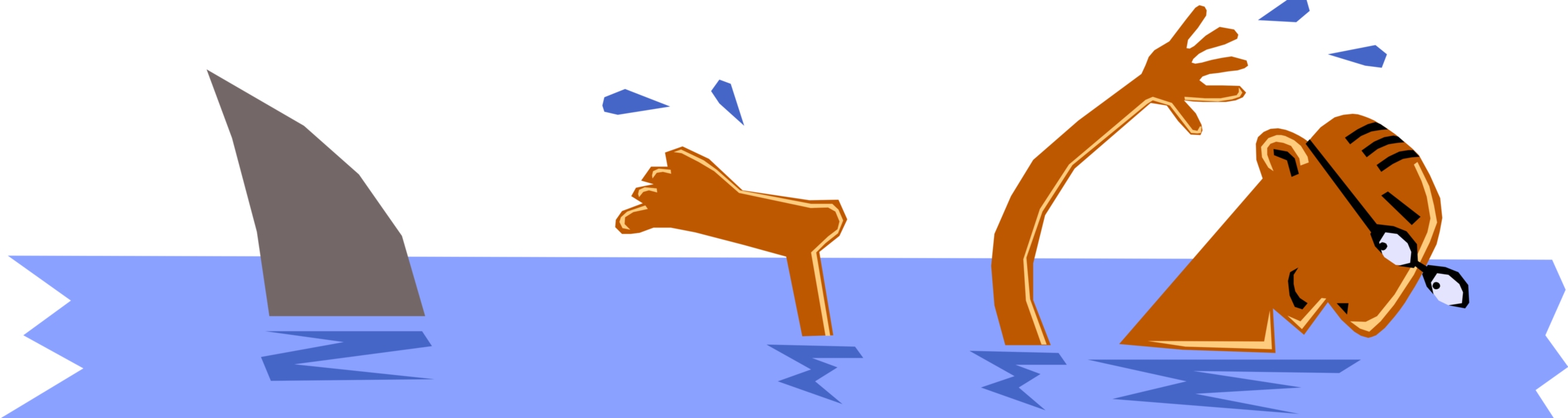 Vector Illustration of Swimmer Gets Chased by Marine Predator Shark