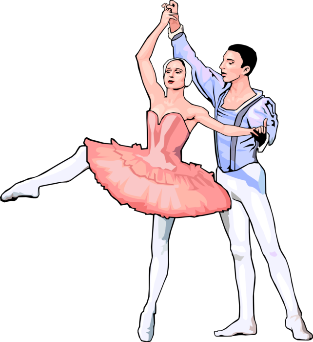 Vector Illustration of Ballerina in Pose During Ballet with Male Ballet Dancer