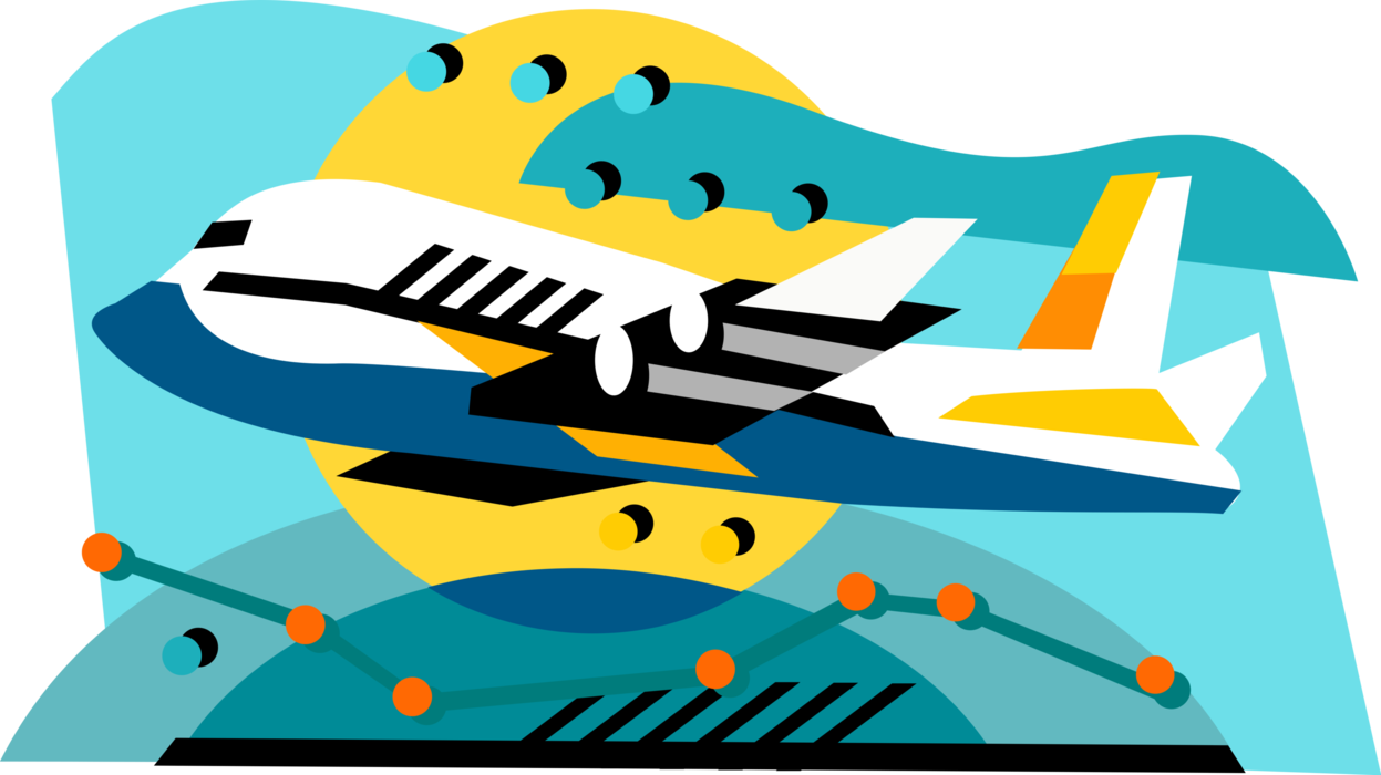 Vector Illustration of Commercial Jet Airplane Takes Off on International Flight