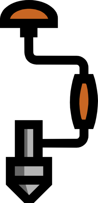 Vector Illustration of Hand-Powered Hand Drill Tool used in Woodworking, Metalworking, Construction