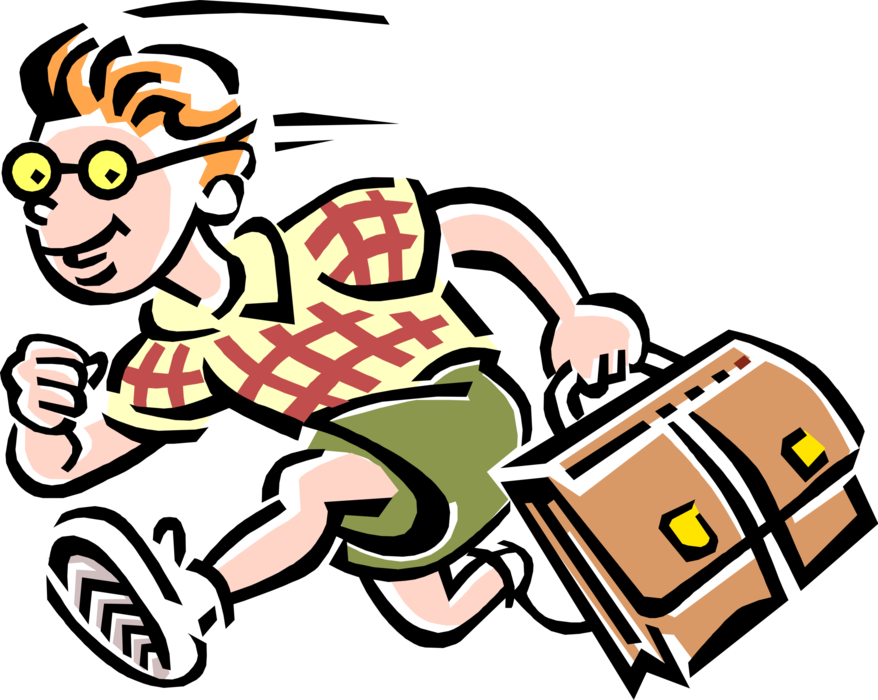 Vector Illustration of 1950's Vintage Style Schoolboy Running to School with Briefcase