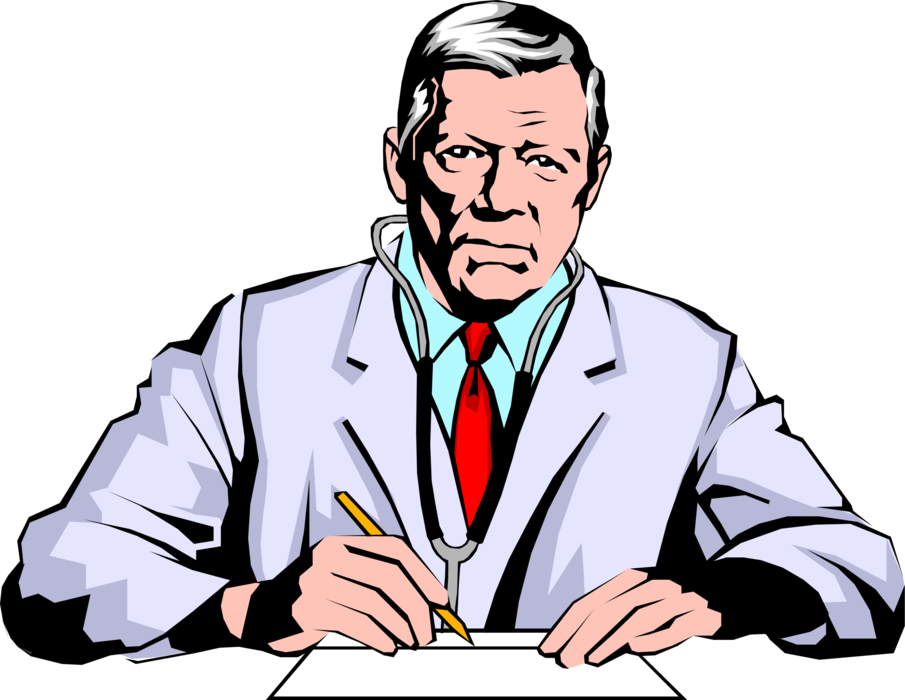 Vector Illustration of Health Care Professional Doctor Physician Makes Notes on Patient's Record