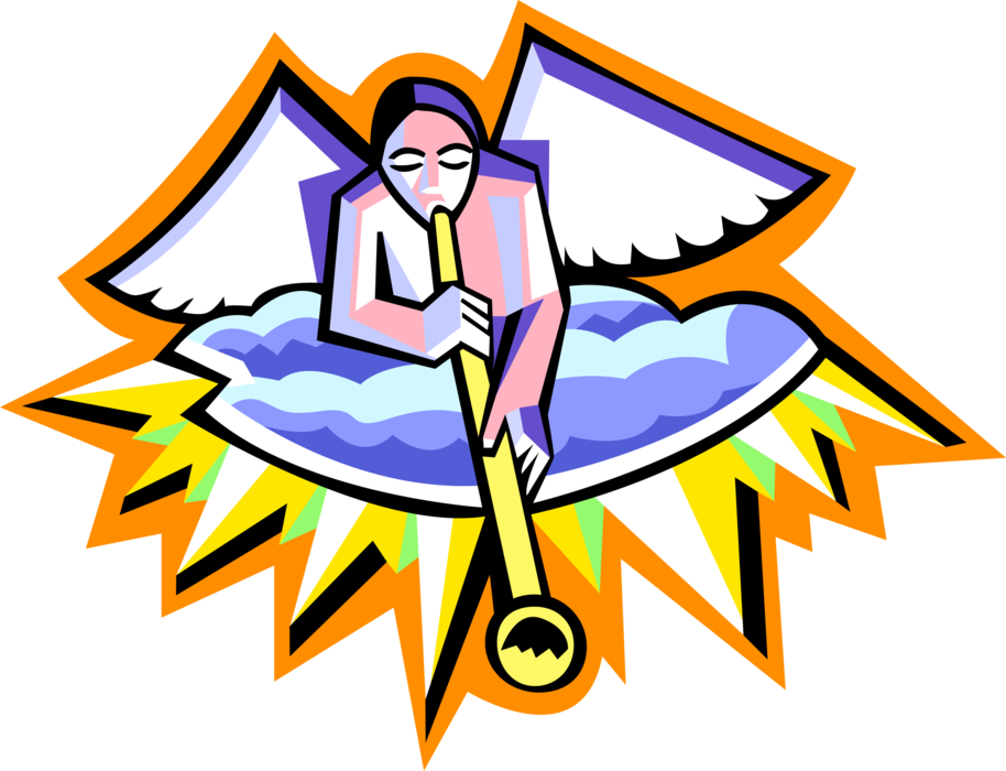 Vector Illustration of Angelic Spiritual Winged Angel with Trumpet Brass Musical Instrument