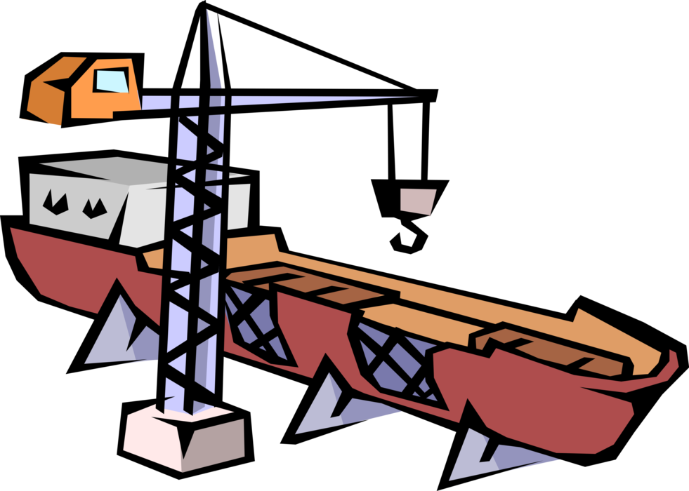 Vector Illustration of Shipbuilding Ship at Dry Dock in Shipyards with Crane