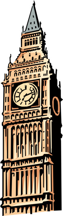 Vector Illustration of Big Ben Clock Tower Tourism Landmark, British House of Parliament, London, England, United Kingdom