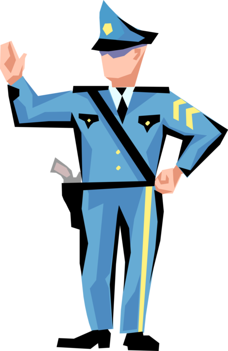 Vector Illustration of Traffic Cop Policeman Directs Traffic to Stop and Control Vehicle Cars