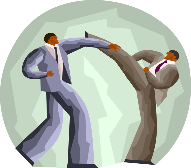 Vector Illustration of Business Competitors Waging Karate Battle 
