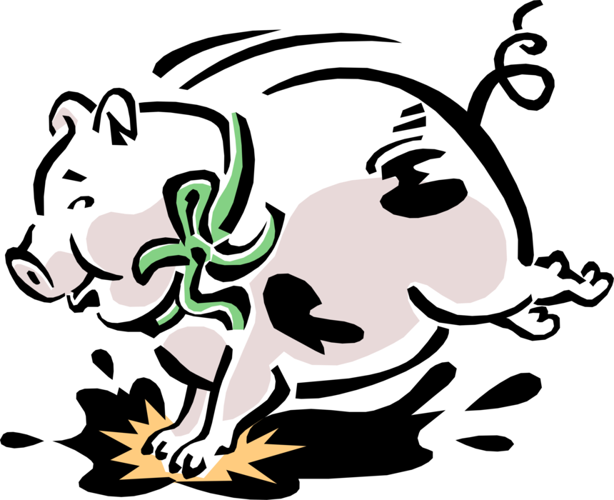 Vector Illustration of Farm Agriculture Livestock Animal Pig Jumping in Messy Pigsty