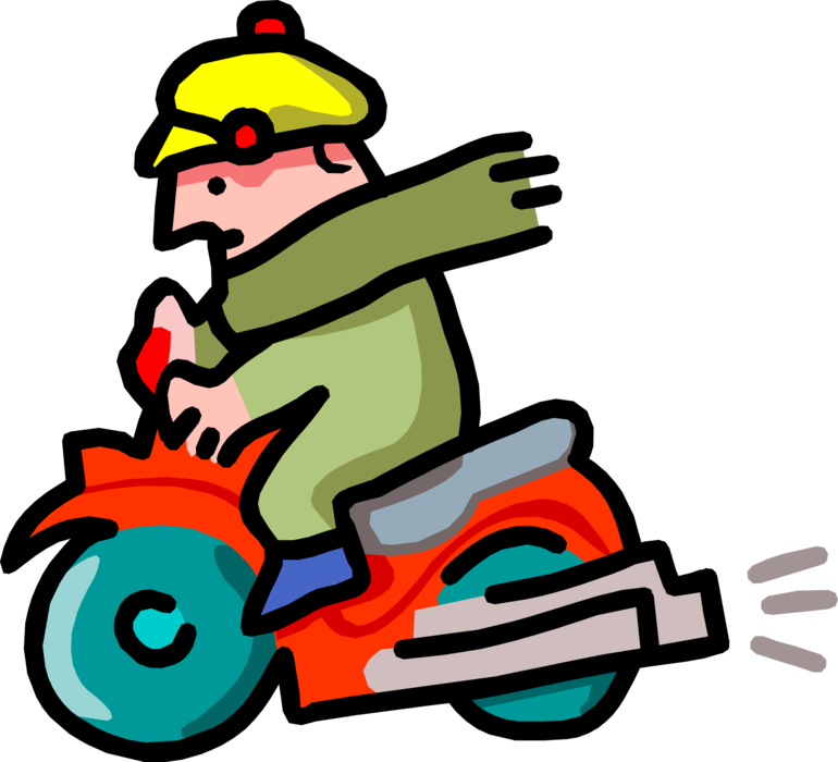 Vector Illustration of Motor Scooter Motorcycle and Motorcyclist Rider