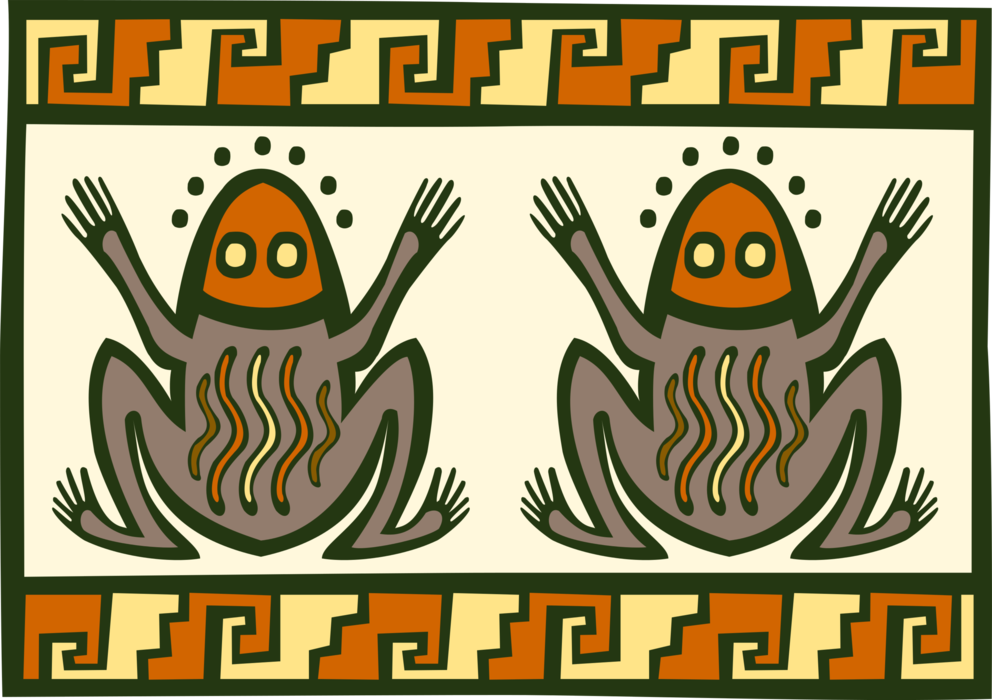Vector Illustration of Native American Amphibian Frog Folk Art