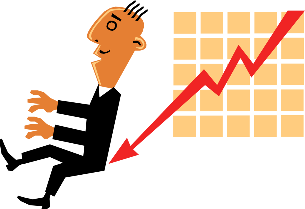 Vector Illustration of Businessman Presenter Feels the Pressure of Declining Sales Chart Diagram or Graph