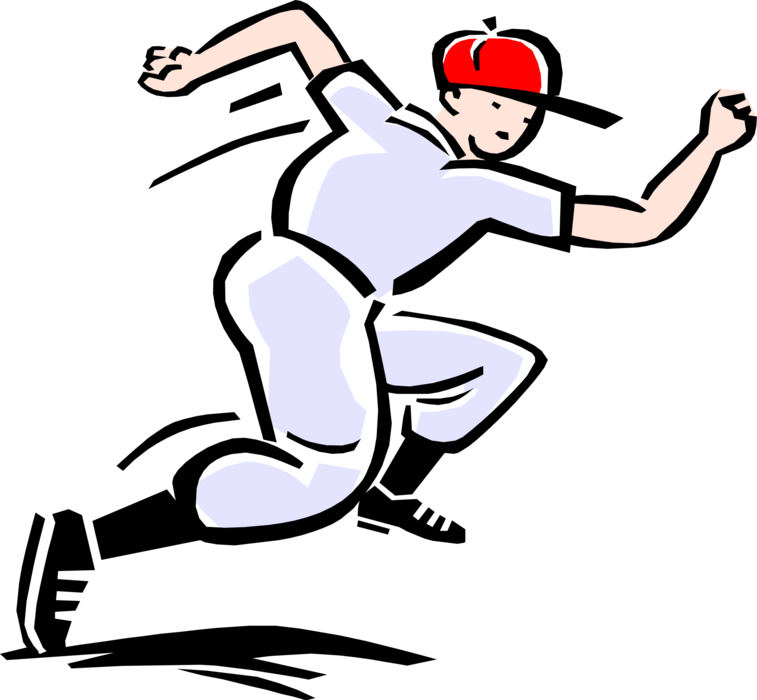 Vector Illustration of 1950's Vintage Style Baseball Player Running the Bases