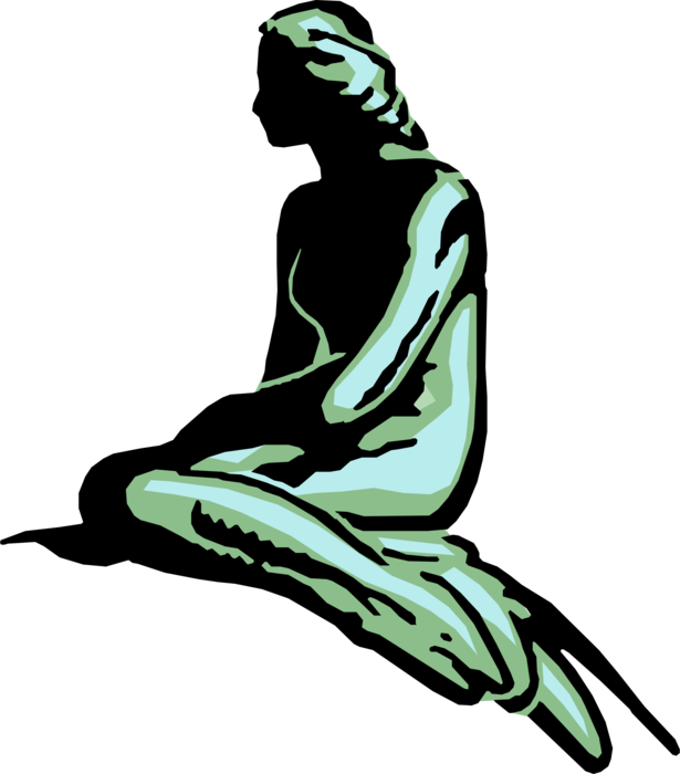 Vector Illustration of Legendary Little Mermaid Bronze Statue by Edvard Eriksen in Copenhagen, Denmark