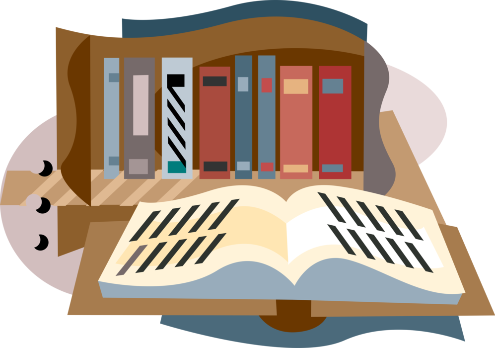 Vector Illustration of Library Books on Bookshelf