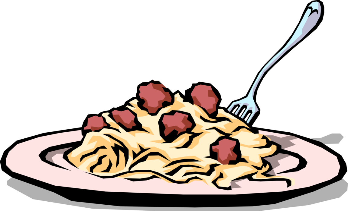 Vector Illustration of Italian Pasta Spaghetti & Meatball Dinner with Fork