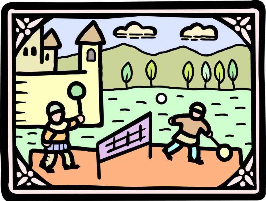 Vector Illustration of Middle Ages Medieval King's Men Play Badminton