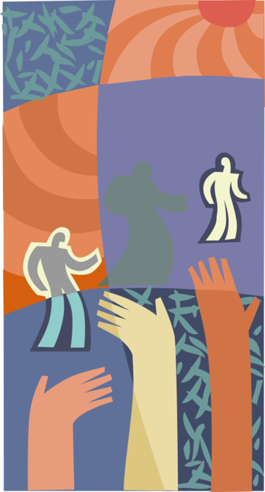 Vector Illustration of Helping Hands Lighten the Burden of Others