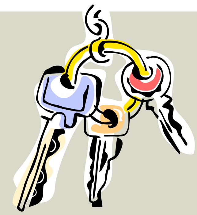 Vector Illustration of Keys on Keychain or Keyring Fob