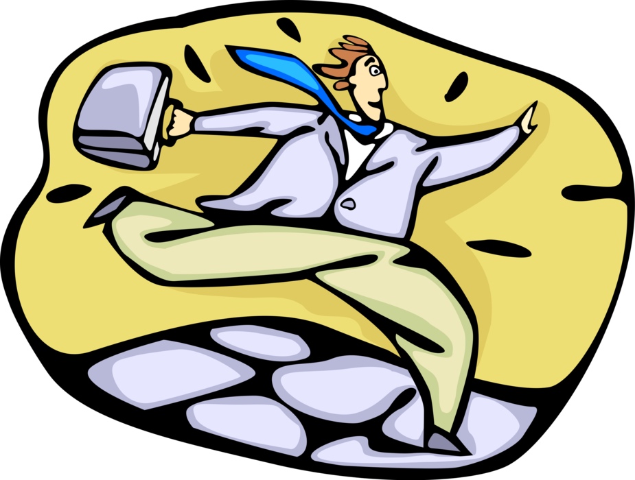 Vector Illustration of Man Running with Briefcase or Attaché Case