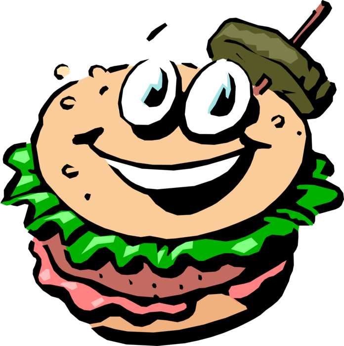 Vector Illustration of Anthropomorphic Hamburger Fast Food Meal
