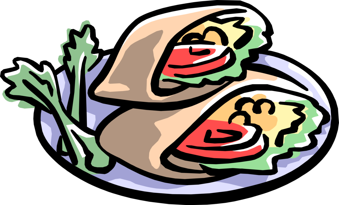 Vector Illustration of Pita Pocket Flatbread Sandwiches with Tomato and Lettuce