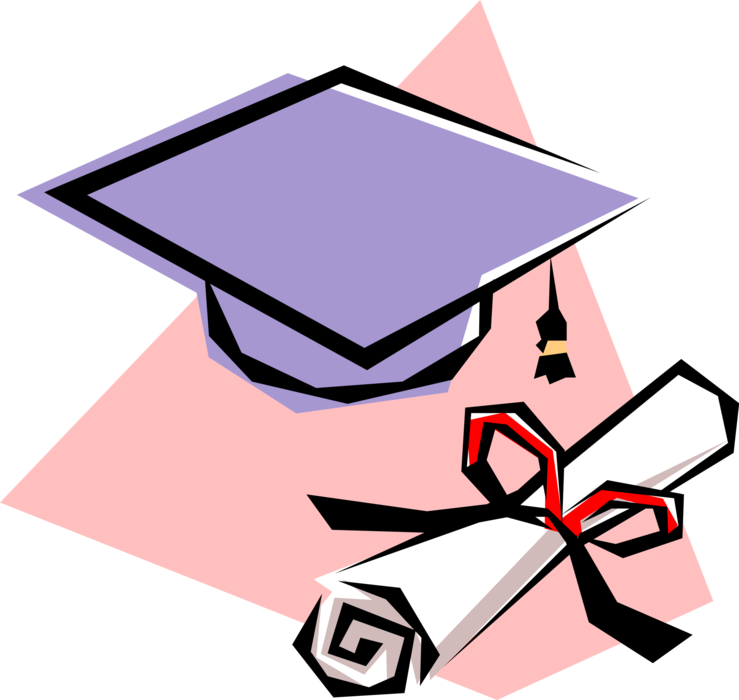 Vector Illustration of Academic Education Diploma Conferring Degree, Honor or Power with Mortarboard Graduate Cap