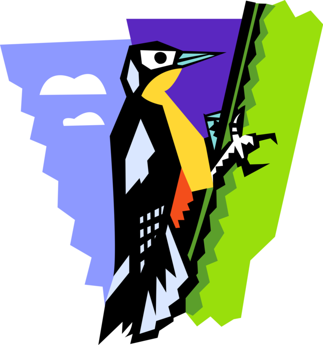 Vector Illustration of Woodpecker Bird on Tree