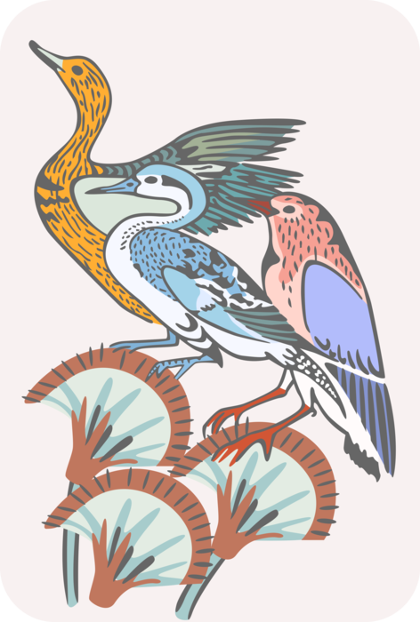 Vector Illustration of Feathered Birds